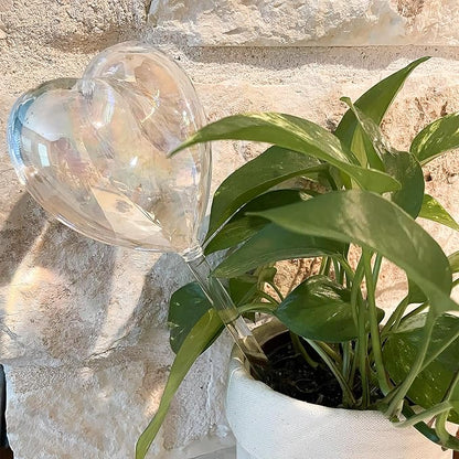 Heart Plant Water Globe, 4 Pcs Set Iridescent Glass Self Watering Bulbs, Heart Shaped Waterer Dripper for Indoor Plants, Outdoor Flowers, Planter Insert Garden Device for Pots
