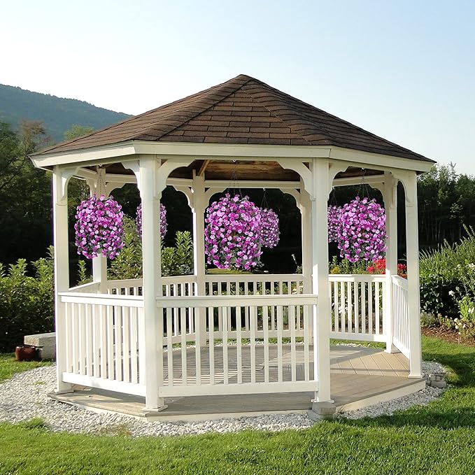 Artificial Flowers in Hanging Basket for Outdoors Indoors Decor, Artificial Mums Bush Flowers Plants with Baskets for Home Porch Garden Yard Patio Spring Summer Decoration (Purple Pink)