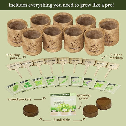Planters' Choice 9 Herb Indoor Window Garden Kit - House Plants Seeds - Best Unique Christmas Gift Ideas for Women, Mom, Friend, Her, Birthday, Housewarming, Mother - New Home Kitchen Gifts