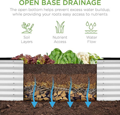 Best Choice Products 8x2x2ft Raised Outdoor Metal Garden Bed, Rectangular Planter Box for Herbs, Flowers, and Deep Root Vegetables w/ 240 Gallon Capacity - White