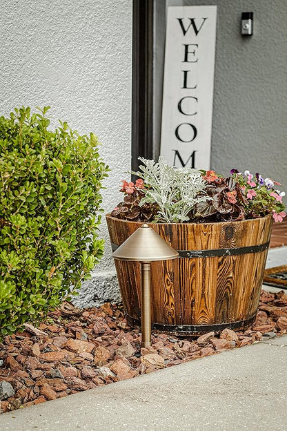 VOLT Conehead 12V Brass Mini Path Light (7" Shade, 15" Tall) for Low Voltage Landscape Lighting on Outdoor Pathway, Walkway, Garden, Driveway or Patio