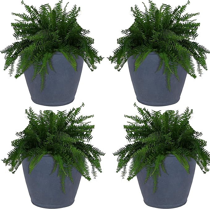 Sunnydaze 24-Inch Anjelica Large Plastic Pot for Plants - Double-Walled Outdoor Polyresin Round Planter Porch Pot with Drillable Drainage Holes - Slate - 4pk