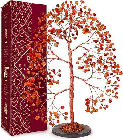 Crystal Trees for Home and Office Decoration, Carnelian Chakra Healing Crystals Feng Shui Handmade Trees for Positive Energy, Money, Good Luck, Christmas Decor, Birthday Gifts for Women, Mom