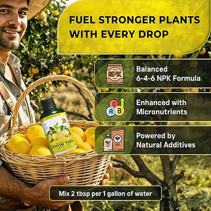 Leaves and Soul Professional Lemon Tree Fertilizer Liquid Concentrate - 6-4-6 Blend for Fruit Tree Fertilizer, Garden - Liquid Plant Food for Lemon Trees in Pots or Outdoors - 8oz