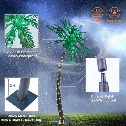 Lightshare 5FT+7FT Gorgeous Artificial Lighted Palm Tree, 248LED Lights, Decoration for Home,Party, Christmas, Nativity, Outside Patio-Electric