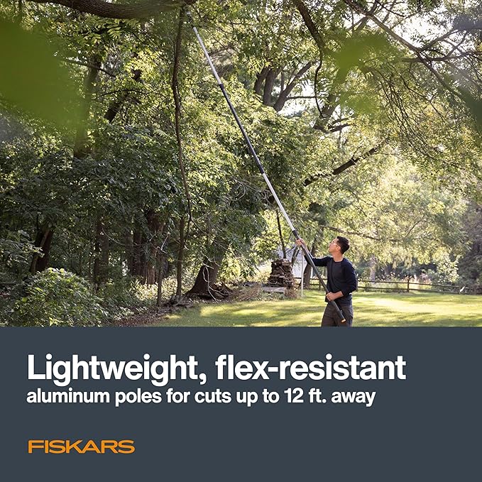 Fiskars XtendControl 12' Extendable Tree Pruner, Adjustable Pole Saw Branch Trimmer with 15" X1 Saw, 3-6' Extension Poles, and Secure Locking System for Precision Cutting