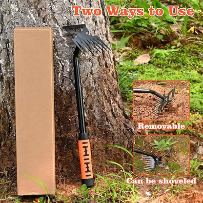 Portable Weed Removal Tool - 8-Prong Manganese Steel with Black Baked Rust-Proof Coating for Garden Lawn Farm, Non-Slip Rubber Handle