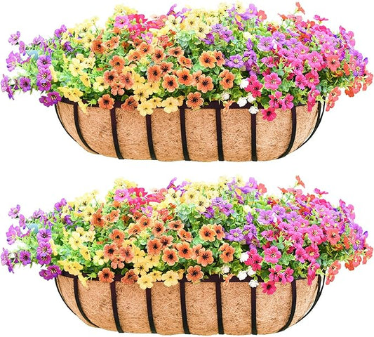 Window Box Railing Planter with Coco Liner 2 Pack 16 Inch Metal Hanging Flower Planter Deck Railing Planters Boxes for Balcony Outdoor Plants Fence Porch Patio