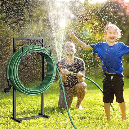Heavy-Duty Garden Hose Holder - 160-Feet Capacity, Sturdy Water Hose for Outside Hose Hanger with Detachable Design for Lawn, Yard & Farm, Black