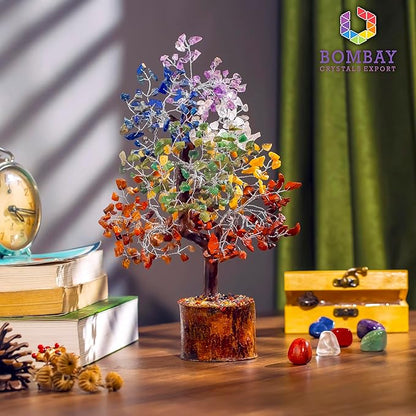 7 Chakra Crystal Tree of Life – Handmade Healing Gemstone Bonsai for Positive Energy, Prosperity & Home Décor – Good Luck Gift for Women, Mom, Office & Living Room Accent