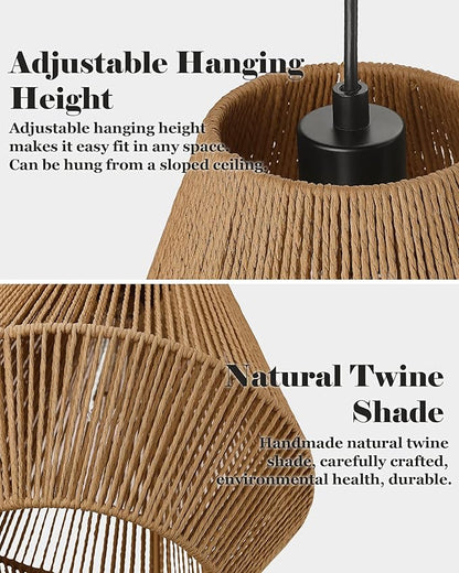 ELYONA 3 Pack Woven Pendant Lights, 7” Modern Boho Hanging Lamp with Handwoven Woven Rattan Shade, Adjustable Farmhouse Coastal Pendant Light Fixtures for Kitchen Island,Dining Room,Bar, Foyer Hallway
