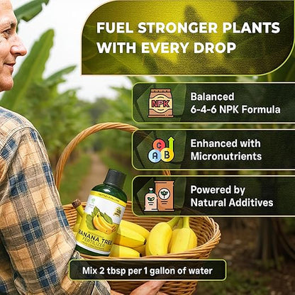 Leaves and Soul Professional Banana Tree Fertilizer Liquid Concentrate - 6-4-6 Blend for Fruit Tree Fertilizer, Garden - Liquid Plant Food for Banana Trees in Pots or Outdoors - 8oz