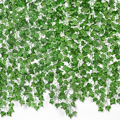 CQURE 16 Pack 105Ft Artificial Ivy Fake Vines,Ivy Garland Greenery Garland Fake Hanging Plants Vines Green Leaves for Bedroom Wedding Garden Wall Room Decor