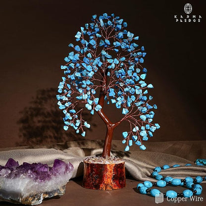 Crystal Tree of Life Turquoise Healing Crystal Trees for Home & Office Decoration, Handmade Crystal Money Bonsai Trees for Positive Energy, Good Luck, Christmas Decor, Birthday Gifts for Women, Mom