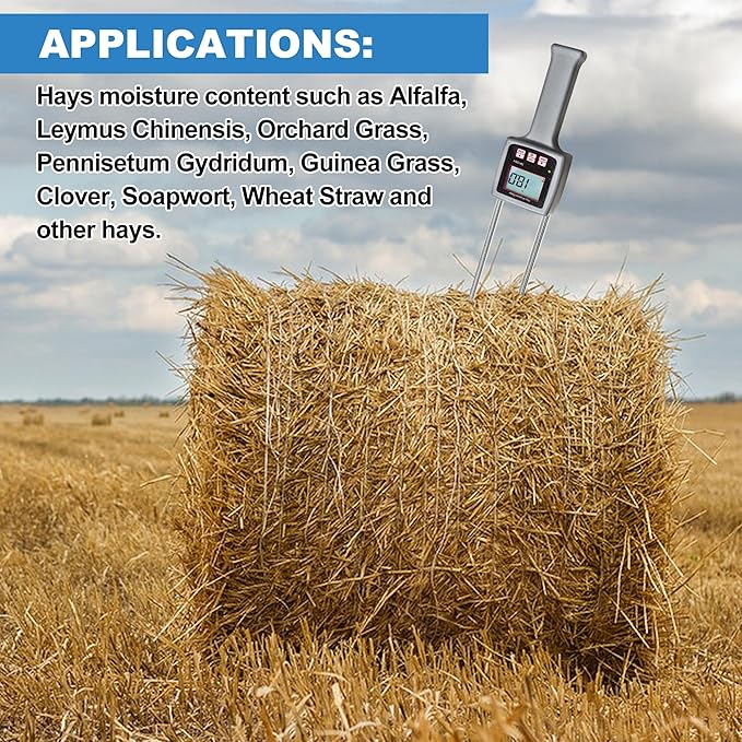 Portable Hay Moisture Meter for Alfalfa, Leymus Chinensis, Orchard Grass, Pennisetum Gydridum, Guinea Grass, Clover, Soapwort, Wheat Straw and other Hays