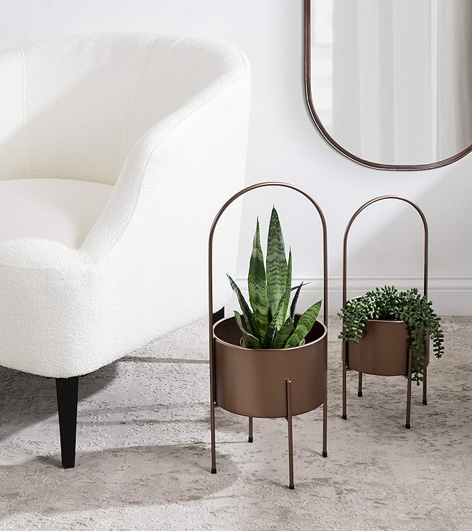 Kate and Laurel Peeto Modern Planter Set, Set of 2, Bronze, Decorative Freestanding Planters for Indoor Plants
