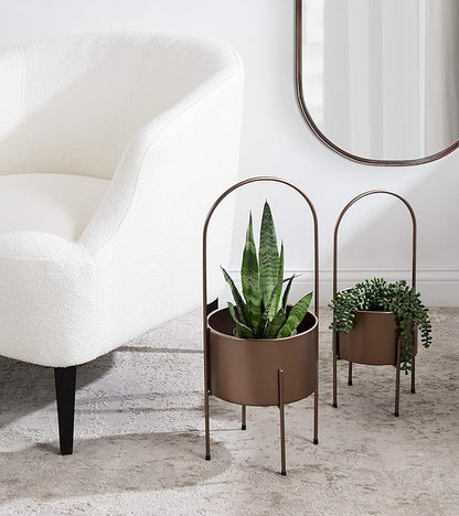 Kate and Laurel Peeto Modern Planter Set, Set of 2, Bronze, Decorative Freestanding Planters for Indoor Plants