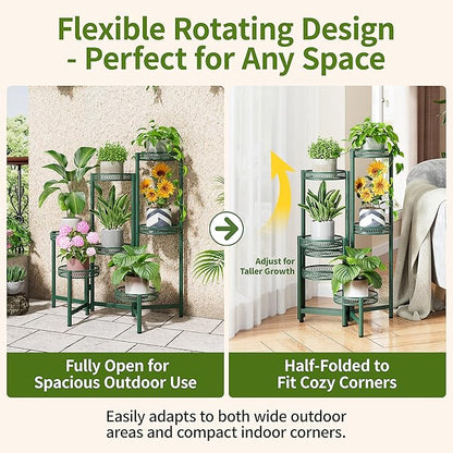 7 Tier Metal Corner Plant Stand Indoor Outdoor, Folding Tall Plant Rack, Heavy Duty Wrought Iron Flower Pot Stand, Planter Display Rack for Living Room Balcony Garden Patio - GreenFlower