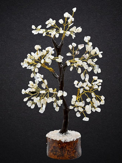 White Moonstone Natural Healing Premium Crystal Bonsai Feng Shui Fortune Money Tree of Life for Home Office Decor (Gift Box Ready,10-12 Inch)