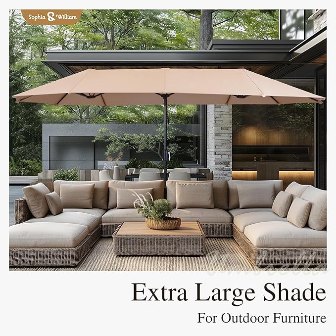 Sophia & William Patio Table and Chairs with 13ft Double-Sided Umbrella, 8 Piece Outdoor Dining Furniture Set with 6 Padded Patio Swivel Dining Chairs, 1 Rectangular Metal Patio Table & 1 Umbrella