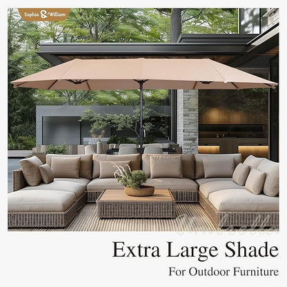 Sophia & William Patio Table and Chairs with 13ft Double-Sided Umbrella, 8 Piece Outdoor Dining Furniture Set with 6 Padded Patio Swivel Dining Chairs, 1 Rectangular Metal Patio Table & 1 Umbrella