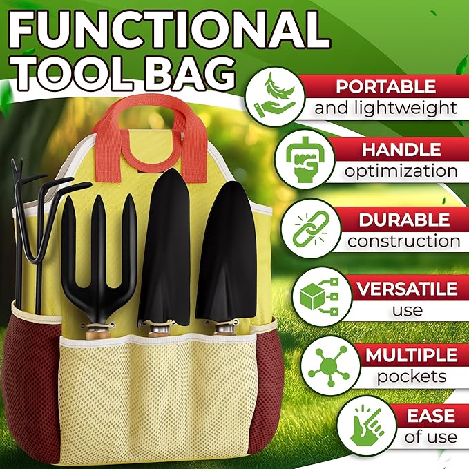 10 Pcs Gardening Tools for Women – All-in-One Garden Tools Set with Functional Tote Bag, Ergonomic Design & Rust-Resistant Steel – Gardening Set for Women for Easy Garden Care & Gifts for Plant Lovers