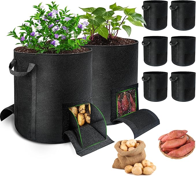8 Pcs 15 Gallon Potato Grow Bags with Harvest & Visible Windows, Thickened Nonwoven Fabric Potato Planter,Potato Growing Containers with Sturdy Handles, Potato Bags for Growing Potatoes Vegetables