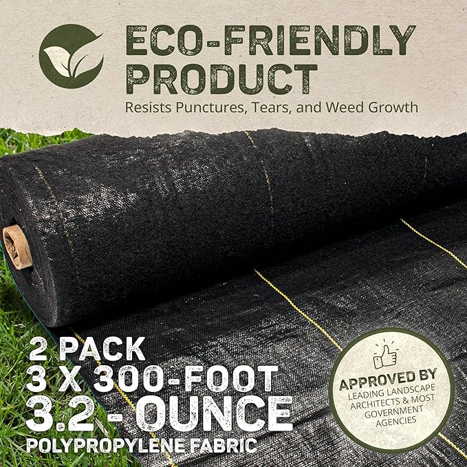 Dewitt 3ft x 300ft Sunbelt Landscape Fabric, Heavy Duty Weed Barrier & Ground Cover, Polypropylene Fabric, Industrial Grade for Lawns & Gardens, 2-Pc
