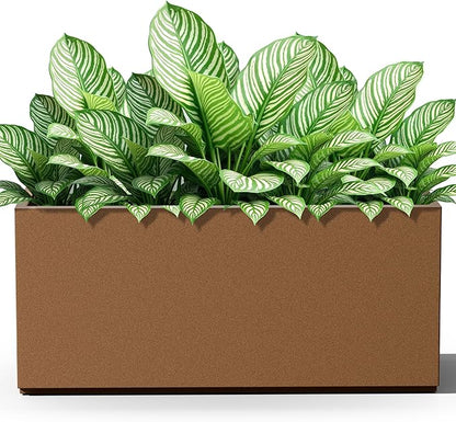 FENCY Large Metal Planter, Large Rectangular Planters for Outdoor Plants, Tall Outdoor Planters for Porch Patio, 38" L x 15" W x 16.3" H Brown Metal Planter with Drainage Hole