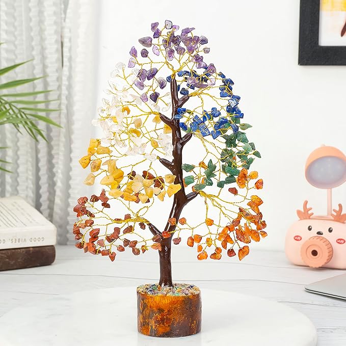7 Chakra Tree of Life - Crystal Tree for Positive Energy, Attract Good Luck Mothers Day Feng Shui Money Bonsai - Gemstone Tree, Seven Chakra Healing Stones, Home Decoration Gift