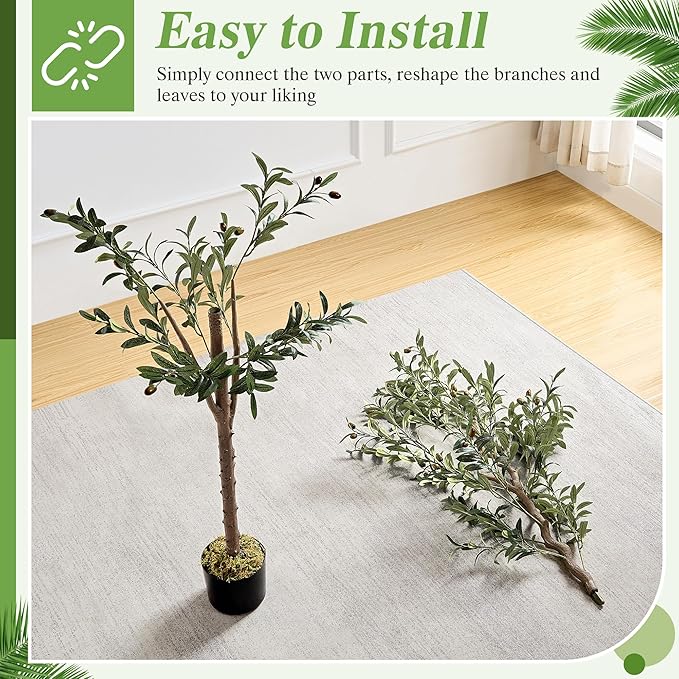 VECELO Artificial Olive Tree 6FT(72inch), Faux Olive Trees in Pot, Tall Fake Plant with Silk Leaves, Realistic Fruits and Dried Moss for Indoor Home Office Decor