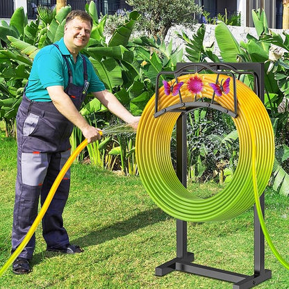Garden Hose Holder, Heavy Duty Metal Water Hose Holders Stand with 4 Spikes, Freestanding Outdoor Water Pipe Storage Rack Hanger 150ft for Outside Yard Lawn Decor