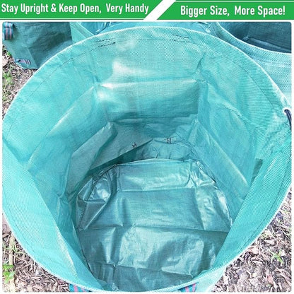 Professional 3-Pack 63 Gallon Lawn Garden Bags Large (D31,H19 inch) Yard Waste Bags W/Gardening Gloves,Standable,Reusable Leaf Bag,Lawn Debris Bin,Garden Trash Container,Plant Trimmings Bag 4 Handles