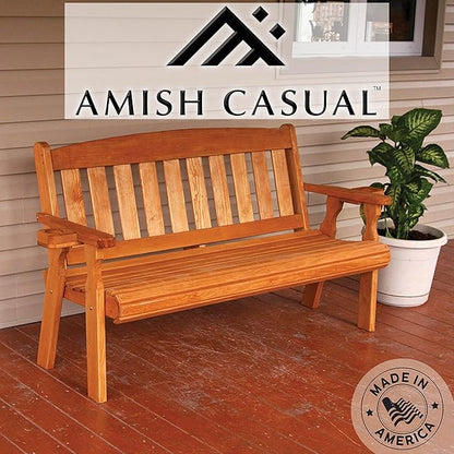 Amish Casual Heavy Duty 800 Lb Mission Pressure Treated Garden Bench with Cupholders (4 Foot, Cedar Stain)