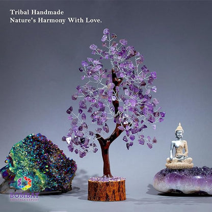 Amethyst Crystal of Life with Silver Wire, Feng Shui Gemstone Bonsai Chakra Tree for Healingof Life Decor, Spiritual Crystal Gifts for Women and Men, Moneyfor Meditation and Reiki