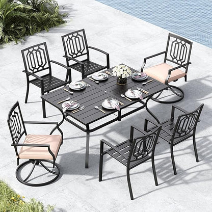 MFSTUDIO Patio Dining Set for 6, Outdoor Table and Chairs Set with Umbrella Hole, Patio Furniture Set for Deck Backyard Poolside Garden, 7 Piece Metal Outdoor Dining Set