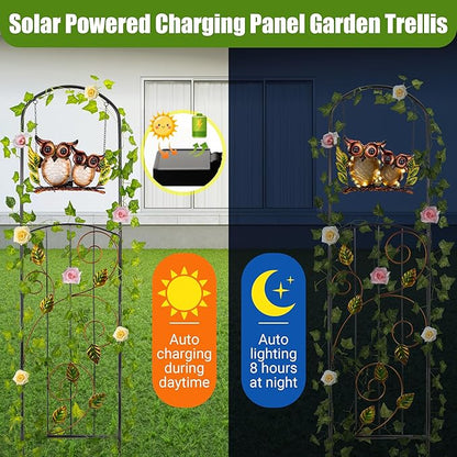 Solar-Powered Trellis for Climbing Plants Outdoor Made of Metal,Voumsil Owl Garden Trellis with Lights for Garden Decor,Court Yard,Balcony
