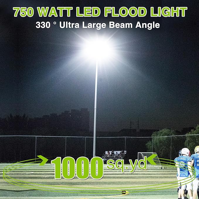 LED Flood Light Outdoor, STASUN 750W 75000lm 6000K Daylight White IP66 Waterproof, Commercial Parking Lot Light,3 Heads for Yard Street Stadium House Floodlight Bright Security Lights for Outdoor Area