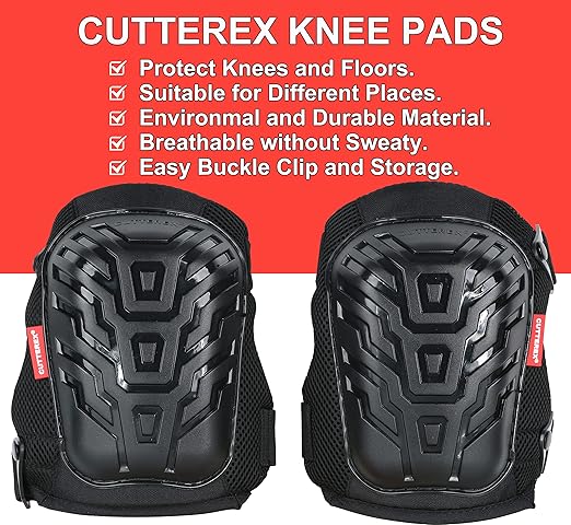 FLAT Knee Pads for All Kneeling Works, Professional Knee Cushions, Heavy Duty and Protection Design Knee Pad for Flooring, Gardening, Comfortable and Durable, Anti-Skid and Adjustable Clips
