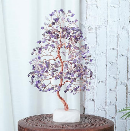 Amethyst Crystal Tree Gemstone Tree of Life Quartz Base Chakra Bonsai Tree for Room, Desk & Office Decor Spiritual Gift Meditation Birthday Gift for Women Mom her Sister Housewarming Gifts Home