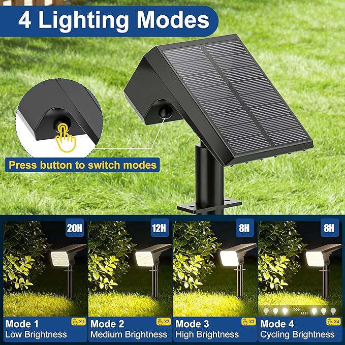 LANSOW Solar Spot Lights Outdoor Waterproof IP67, (12 Pack/90 LED/4 Modes) Solar Landscape Spotlights, 2-in-1 Solar Powered Flood Lights for Yard Garden Pathway Outside Tree, Auto ON/Off(Warm White)
