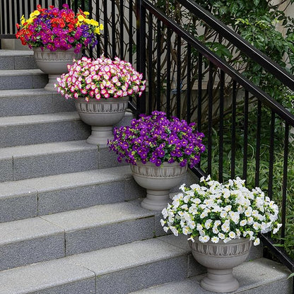 Lnoicy Artificial Flowers for Outdoor 12 Bundles Eucalyptus Fake Flowers for Planter,UV Resistant Fake Morning Glory for Home/Porch/Garden Decoration（White）