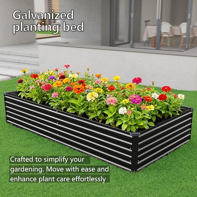 12x4x1.5FT Galvanized Raised Garden Bed,Vegetable Boxes-Rectangle Metal Flower Box,Large Planter Raised Beds Outdoor Garden for Planting,Fruit,Herb-Black