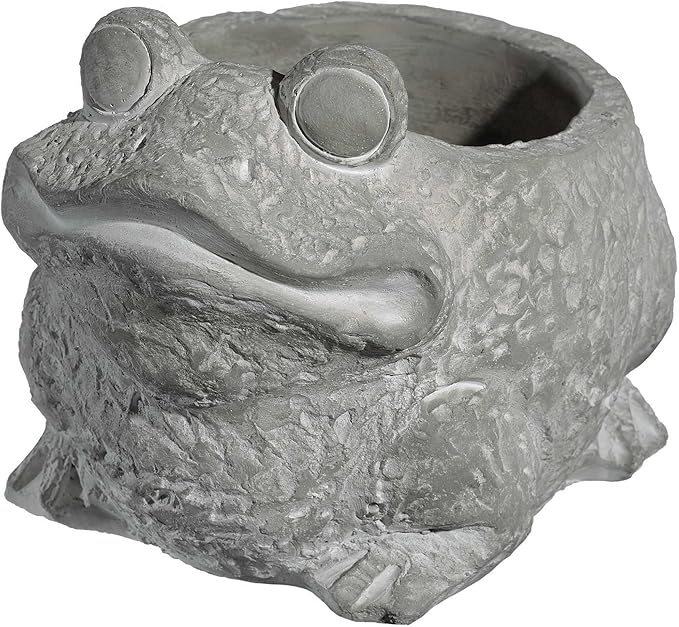Classic Home and Garden Cement Buddies Animal Planter - Cute Desk Decoration - UV Coated Animal Vase w/Removable Drain Plug - Succulent Planter for Indoor/Outdoor Use (Frog Planter, Natural, Large)