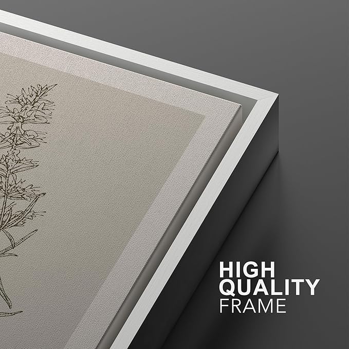 Ashbrook Framed Canvas Print Wall Art Set Duotone Vintage Flowers Nature Wilderness Illustrations Modern Art Decorative Floral Botanical Minimal Calm/Relax/Cozy for Bedroom - 16"x24"x3 WHITE