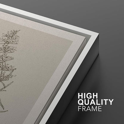 Ashbrook Framed Canvas Print Wall Art Set Duotone Vintage Flowers Nature Wilderness Illustrations Modern Art Decorative Floral Botanical Minimal Calm/Relax/Cozy for Bedroom - 16"x24"x3 WHITE