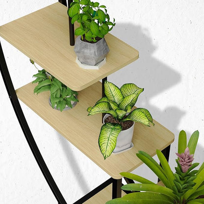 JAKE&JULIA Plant Stand, Moon 5 Tier Tall Metal Plant Shelf with 3 Hooks, Large Curved Shape Rack Plant Holder for Living Room, Garden, Patio, Balcony
