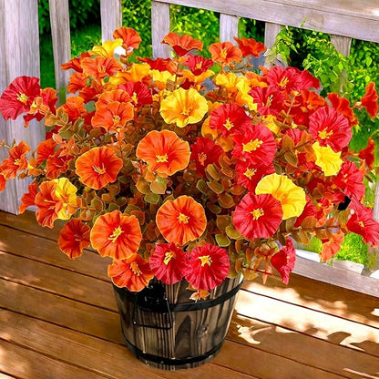 Artificial Fake Mums Fall Flowers for Outdoor Decorations, 12 Bundles Fake Flowers Artificial Plants Outdoor UV Resistant Plastic Faux Silk Flowers for Porch Planters Patio Garden