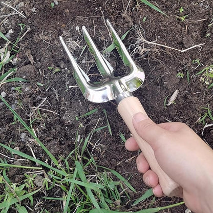 Garden Tools Set, 5 Piece Stainless Steel Hand Tool Kit with Ergonomic Wooden Handle, Heavy Duty Gardening Tools Include Hand Trowel, Transplant Trowel, Hand Rake, Hand Fork and Weeder