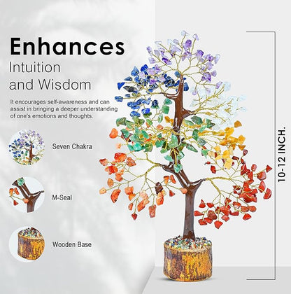 7 Chakra Tree of Life - Crystal Tree for Positive - Gemstone Tree - Seven Chakra Tree Spiritual Wisdom Feng Shui Tree Decor - Handmade - Healing Tree - Attract Good Luck & Charm Gift